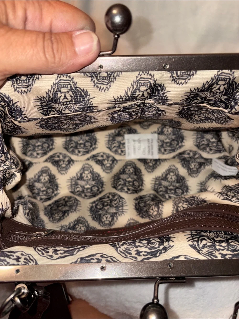 Ed Hardy Burgundy Red Tiger Embroidered Frame Clutch
